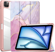 Load image into Gallery viewer, ProElite Case for iPad Air 11 Inch M3/M2 2025/2024, iPad Air 10.9 inch 5th/4th Gen &amp; iPad Pro 11 inch 4th/3rd Gen 2022 case Cover, Transparent Smart Flip Cover with Pencil Holder, Marble Rose Pink
