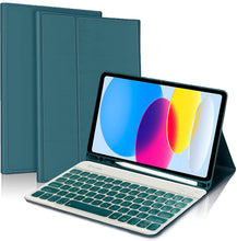 Load image into Gallery viewer, ProElite Keyboard case for Apple iPad (A16) 11th/10th Gen 2025/2022, with Pencil Holder, Magnetic Detachable Wireless Bluetooth Keyboard (Built-in 7-Colors Backlit), Dark Green
