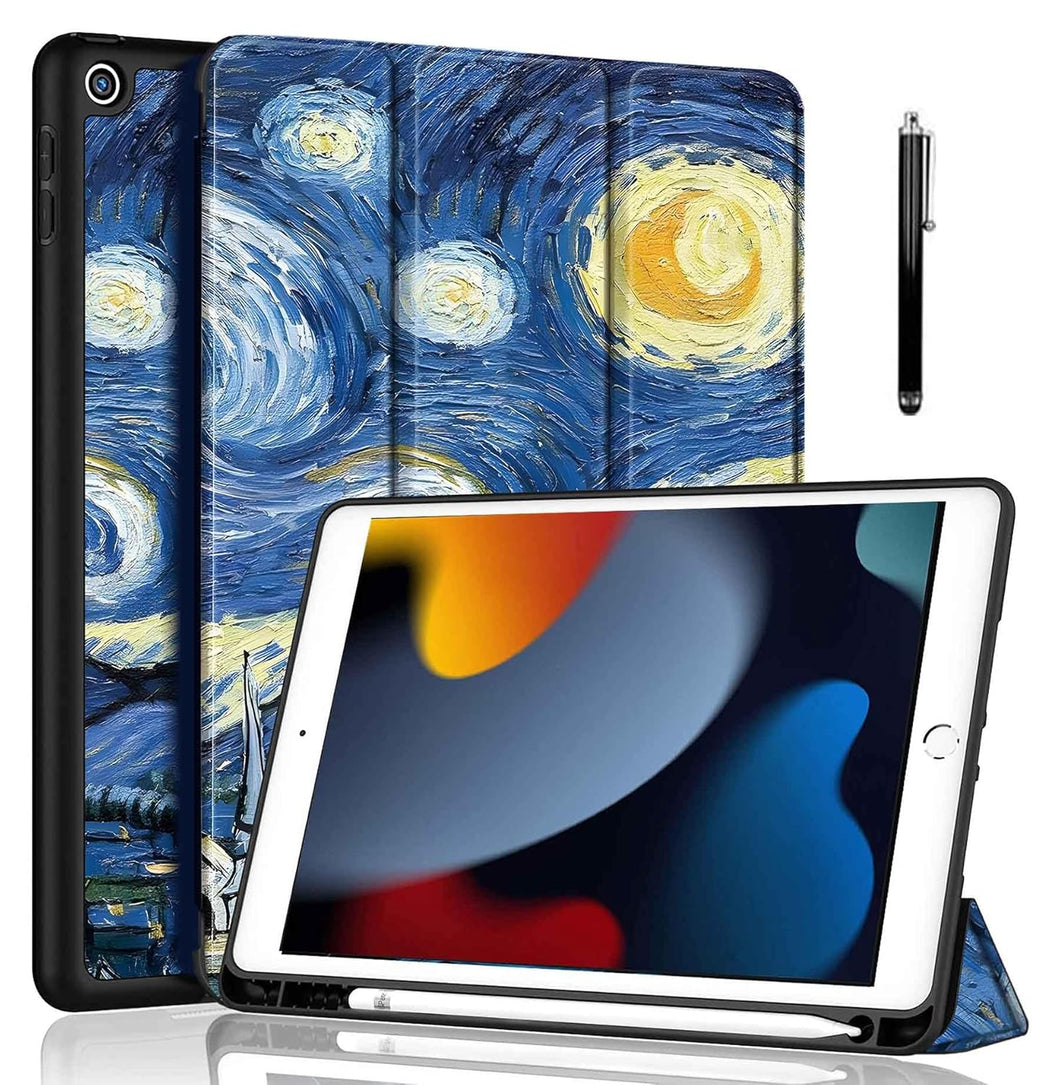 ProElite Smart Case for iPad 10.2 inch 2021 9th/8th/7th Gen [Auto Sleep/Wake Cover] [Pencil Holder] [Soft Flexible Case] Recoil Series - Starry Night with Stylus Pen