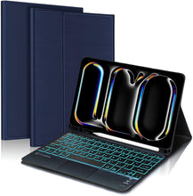 Load image into Gallery viewer, ProElite TouchPad Keyboard case for Apple iPad Pro 11 inch 2024 M4 with Pencil Holder, Magnetic Detachable Bluetooth Keyboard Built-in 7-Colors Backlit, Dark Blue
