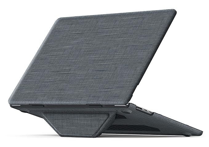 ProElite Case for MacBook Air 15 Case 2023 2024 2025 Release M4 M3 A3114 M2 A2941 with Touch ID, Fabric Material Hard Shell with Slim TPU Bumper and Fold Kickstand, Grey