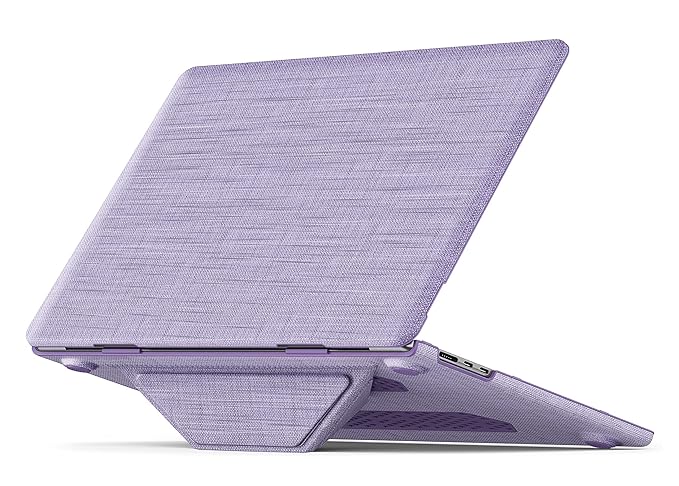 ProElite Case for MacBook Air 15 Case 2023 2024 2025 Release M4 M3 A3114 M2 A2941 with Touch ID, Fabric Material Hard Shell with Slim TPU Bumper and Fold Kickstand, Purple