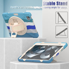 Load image into Gallery viewer, ProElite Rugged 3 Layer Armor case cover for Apple iPad Air 11 M3/M2, iPad Air 5th/4th Gen 10.9&quot; with Hand Grip, Pencil holder and Rotating KickStand, Rainbow Blue
