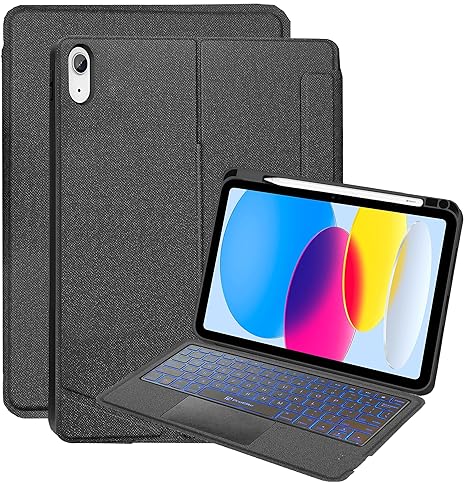 {Refurbished}ProElite Wireless Bluetooth TouchPad Keyboard Case for iPad (A16) 11th/10th Gen 2025/2022, Magnetic Detachable Wireless Bluetooth TouchPad Keyboard Built-in 7-Colors Backlit with Pencil Holder, Black