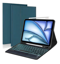 Load image into Gallery viewer, ProElite TouchPad Keyboard case for Apple iPad Air 13 2024 &amp;amp; iPad pro 12.9 5th/6th Gen with Pencil Holder, Magnetic Detachable Bluetooth Keyboard Built-in 7-Colors Backlit, Dark Green
