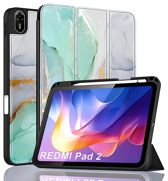 ProElite Cover for Xiaomi Redmi Pad 2 11 inch Case, Soft Flexible Flip Case Cover for Xiaomi Redmi Pad 2 11 inch with Pen Holder, Support Auto Sleep Wake, [Recoil Series] - Marble Green