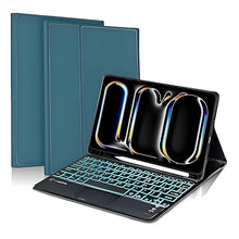 Load image into Gallery viewer, ProElite TouchPad Keyboard case for Apple iPad Pro 13 inch 2024/2025 M4/M5 with Pencil Holder, Magnetic Detachable TouchPad Bluetooth Keyboard Built-in 7-Colors Backlit, Dark Green
