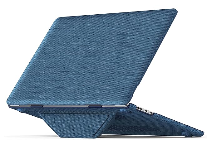 ProElite Case for MacBook Air 15 Case 2023 2024 2025 Release M4 M3 A3114 M2 A2941 with Touch ID, Fabric Material Hard Shell with Slim TPU Bumper and Fold Kickstand, Navy