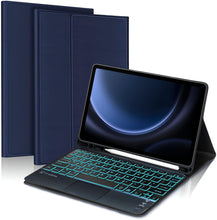Load image into Gallery viewer, ProElite TouchPad Keyboard case for Galaxy Tab S7/S8/S9 11&quot;/S9 FE/S10 FE 10.9 inch with S Pen Holder, Magnetic Detachable Wireless Bluetooth TouchPad Keyboard Built-in 7-Colors Backlit, Dark Blue
