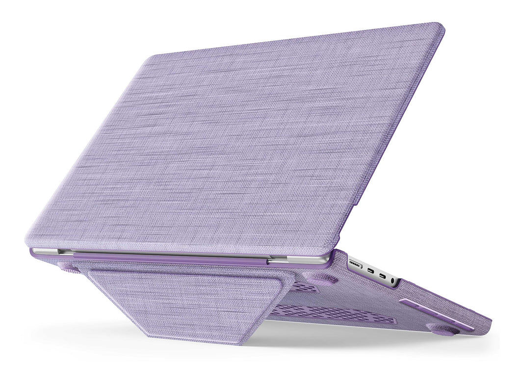 ProElite Case for MacBook Pro 14 inch Case 2024 2023 2022 2021 Release M3 A2918 A2992 M2 A2779 M1 A2442 Pro Max , Fabric Material Hard Shell with Slim TPU Bumper and Fold Kickstand, Purple