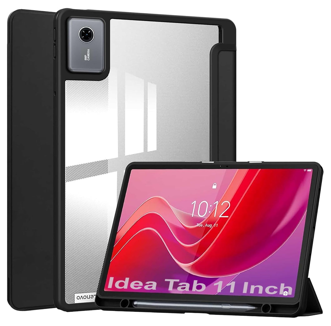 ProElite Cover for Lenovo idea Tab 11 inch 2025, Smart Flip Case Cover for Lenovo idea Tab 11 inch 2025 with Pen Holder, Black [Transparent Back]