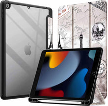 Load image into Gallery viewer, ProElite Case Cover for Apple iPad 10.2 inch Case, Smart Flip Case Cover for Apple iPad 10.2 inch 2021 9th/8th/7th Gen, Clear Soft Back with Pencil Holder, Eiffel
