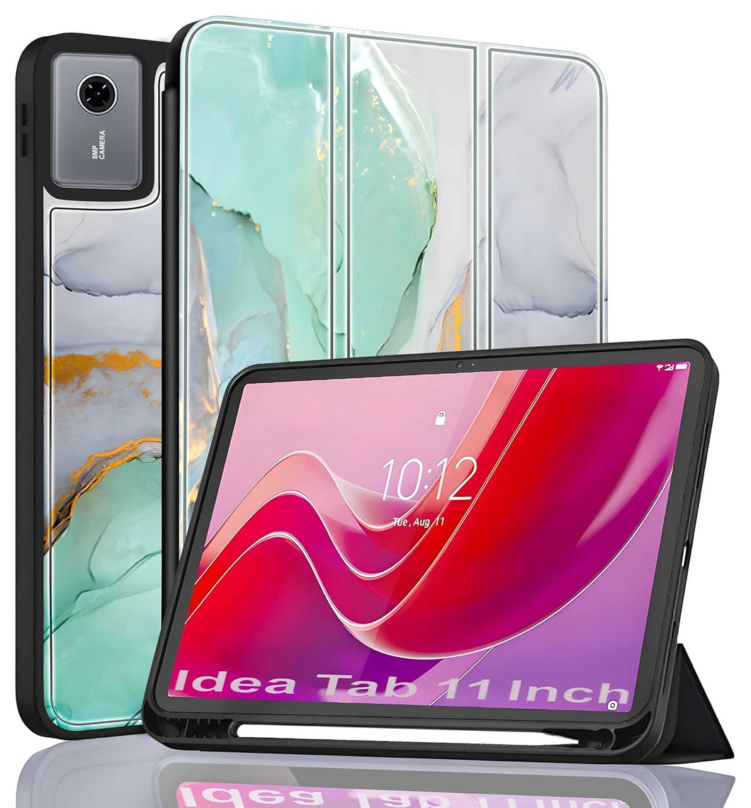 ProElite Cover for Lenovo idea Tab 11 inch 2025 case Cover, Soft Flexible Flip Case Cover for Lenovo idea Tab 11 inch 2025 with Pen Holder [Recoil Series] - Marble Green
