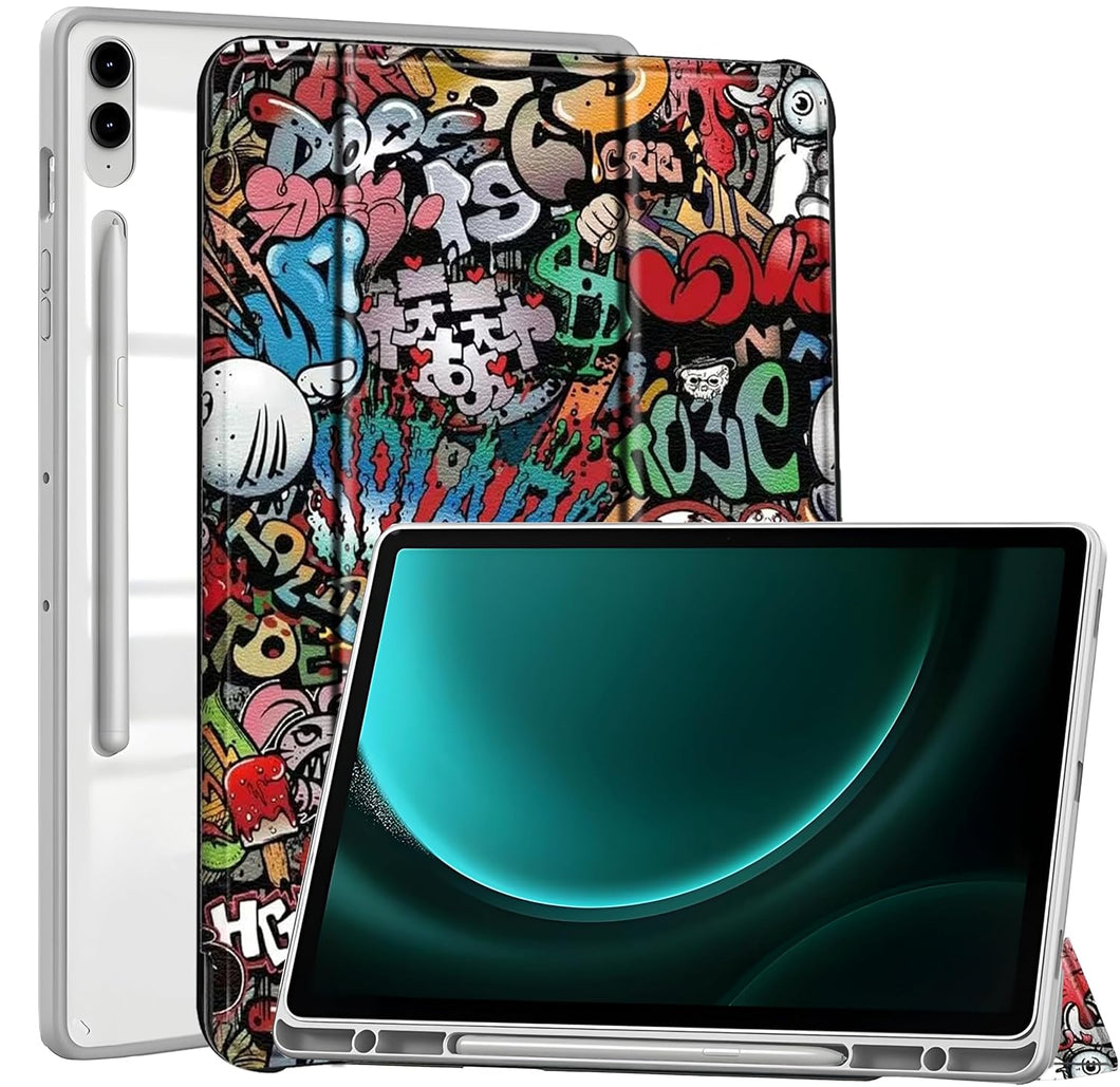 ProElite Cover for Samsung Galaxy Tab S9 FE Plus/S9 Plus/S10+ 12.4 inch Case, Smart Flip Case Cover for Samsung Galaxy Tab S9 FE+/S9 Plus/S10+ 12.4 inch with S Pen Holder, Hippy [Transparent Back]