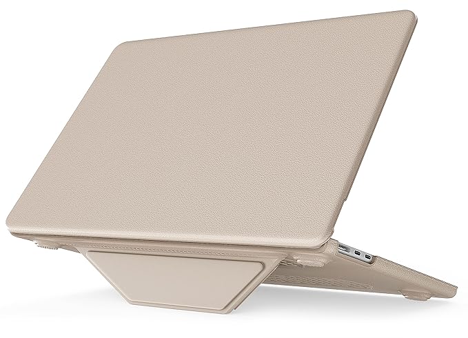 ProElite Case for MacBook Air 15 Case 2023 2024 2025 Release M4 M3 A3114 M2 A2941 with Touch ID, Slim Leather case with Foldable stand, Gold