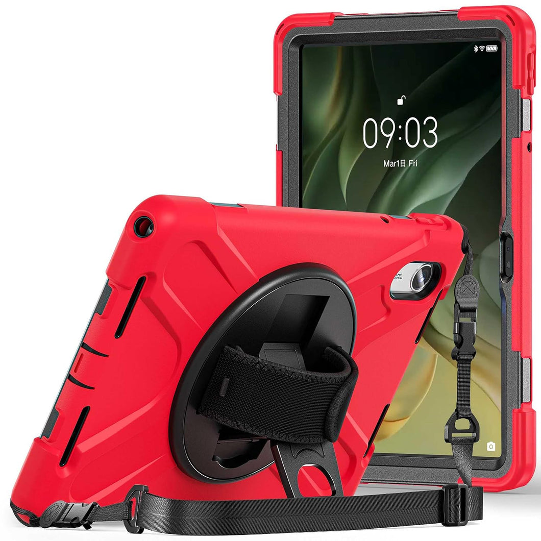 ProElite Cover for Motorola Pad 60 Neo 11 inch 2025 Cover Case, Rugged 3 Layer Armor case Cover for Motorola Pad 60 Neo 11 inch with Hand Grip & Rotating Kickstand with Shoulder Strap, Red