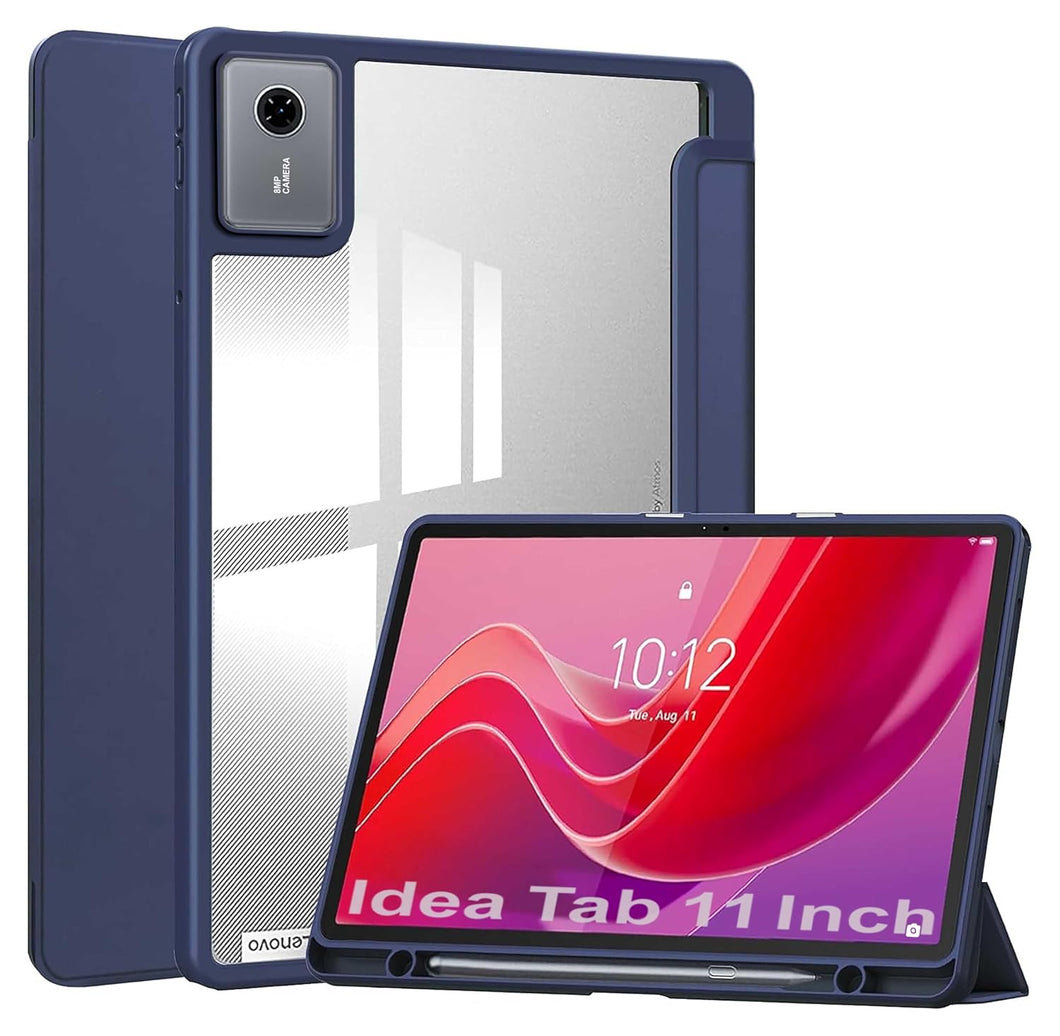 ProElite Cover for Lenovo idea Tab 11 inch 2025, Smart Flip Case Cover for Lenovo idea Tab 11 inch 2025 with Pen Holder, Dark Blue [Transparent Back]