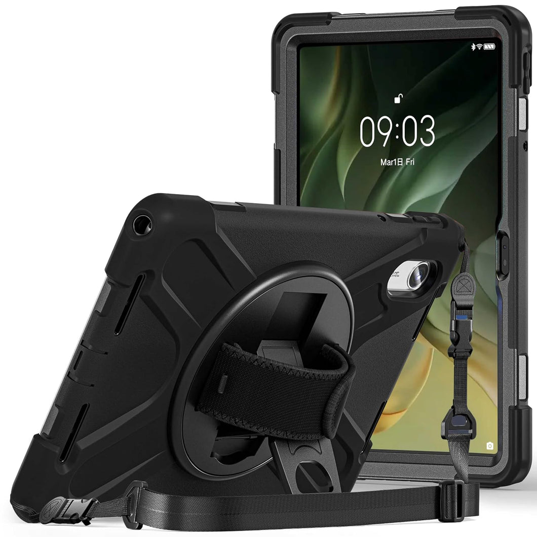 ProElite Cover for Motorola Pad 60 Neo 11 inch 2025 Cover Case, Rugged 3 Layer Armor case Cover for Motorola Pad 60 Neo 11 inch with Hand Grip & Rotating Kickstand with Shoulder Strap, Black