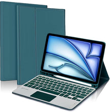 Load image into Gallery viewer, {Refurbished} ProElite TouchPad Keyboard case for iPad Air 11 M3/M2 2025/2024/Pro 11&quot; 4th/3rd Gen 2022 &amp; iPad Air 5th/4th Gen 10.9&quot; Pencil Holder, Detachable Bluetooth Keyboard Built-in 7-Colors Backlit, Dark Green
