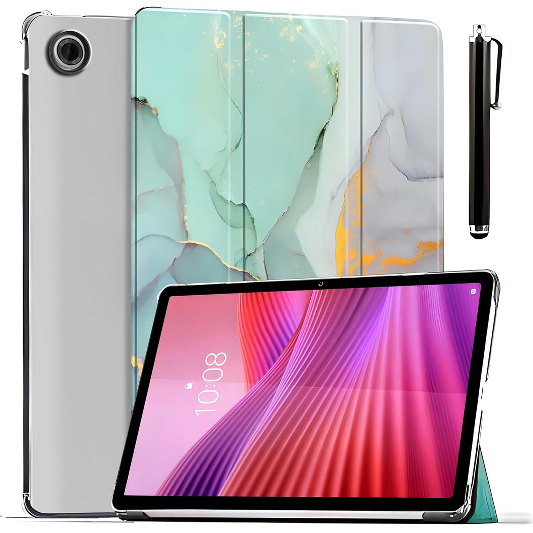 ProElite Case Cover for Lenovo Tab 10.1 inch 2025 Case, Smart Flip Case Cover for Lenovo Tab 10.1 inch 2025 Case Translucent Back with Stylus Pen [Auto Sleep Wake Feature], Marble Green
