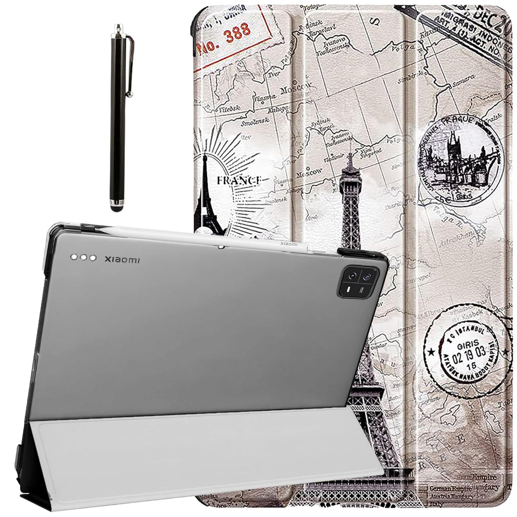 ProElite Cover for Xiaomi Mi Pad 6 Case Cover 11 inch Flip Stand Cover with Transparent Back & Stylus Pen [Auto Sleep Wake Support], Eiffel