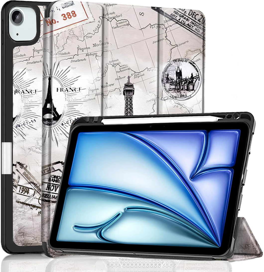 ProElite Case Cover for Apple iPad Air 13 M3/M2 2025/2024 & Pro 12.9 inch Cover, Pencil Case for iPad Air 13 M3/M2 & Pro 12.9 with Pencil Holder [Soft Flexible Case] Recoil Series - Eiffel
