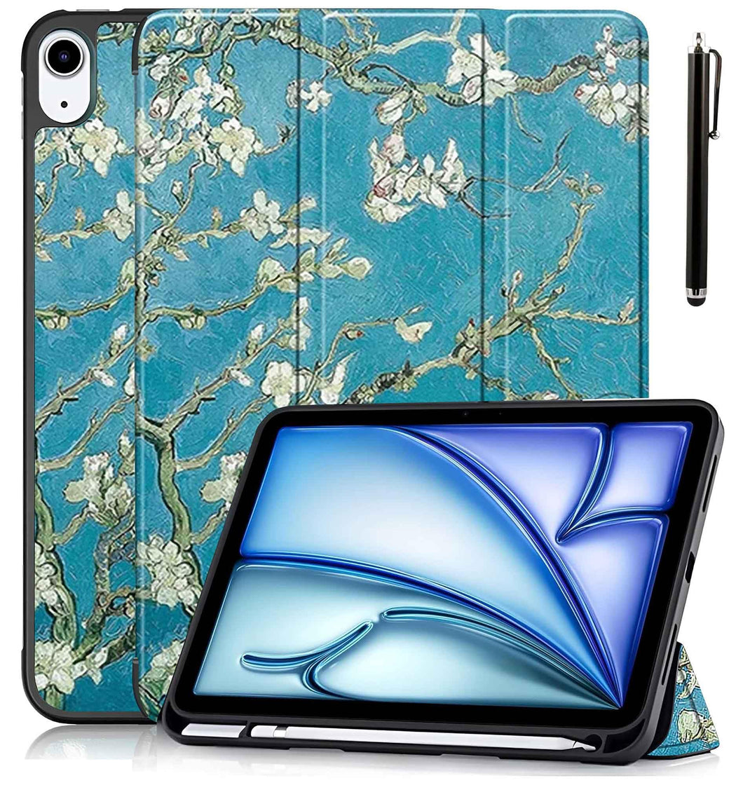 ProElite Case Cover for iPad Air 11 inch M3/M2 2025/2024, Air 5th/4th Gen 10.9 Inch, Smart Flip Case for iPad Air 11/ Air 5th/4th Gen with Pencil Holder [Auto Sleep/Wake] with Stylus Pen - Flowers