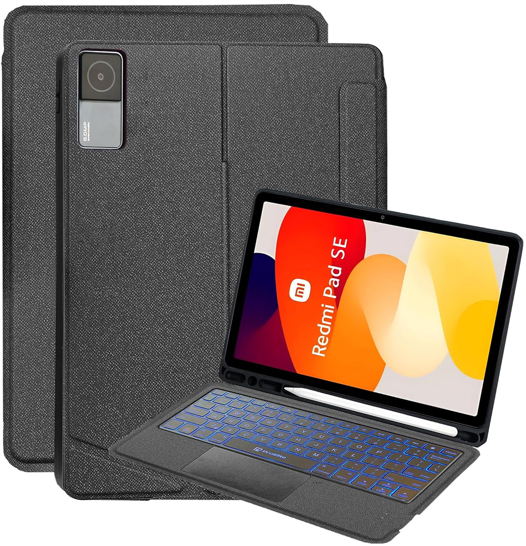 {Refurbished} ProElite Wireless Bluetooth TouchPad Keyboard Case for Redmi Pad SE 11 inch, Magnetic Detachable Wireless Bluetooth TouchPad Keyboard Built-in 7-Colors Backlit, Black