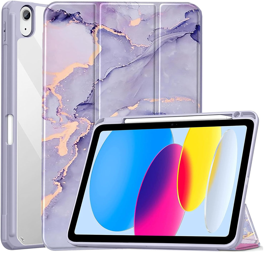 ProElite Case Cover for Apple iPad (A16) 11th/10th Generation (2025/2022), Transparent case Cover with Pencil Holder for iPad 11th/10th Gen 2025/2022, Marble Purple