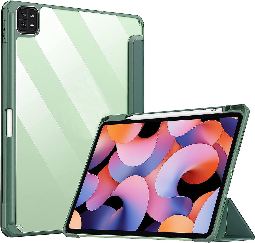 ProElite Smart Flip Case Cover for Xiaomi Mi Pad 6 11 inch Tablet, Transparent Back with Pen Holder, Dark Green
