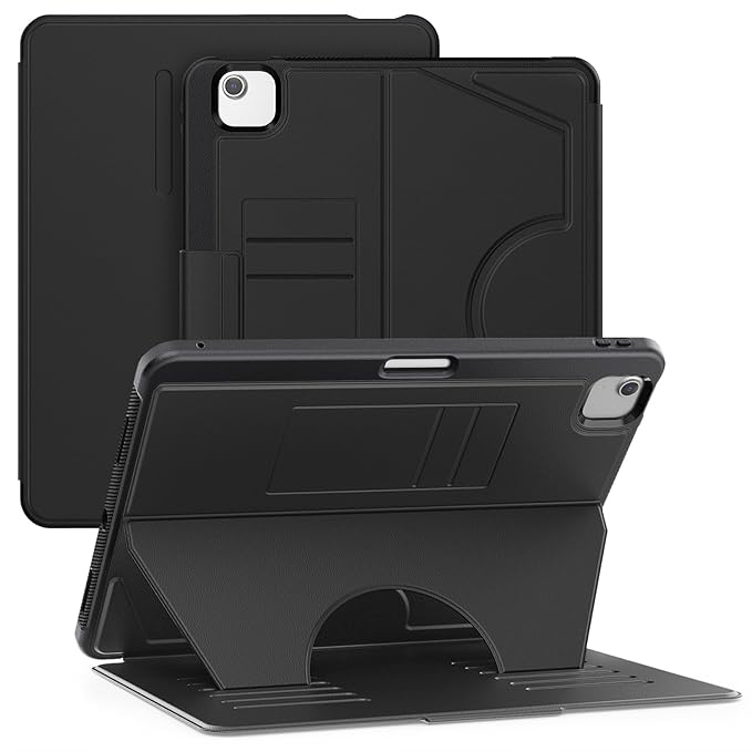 ProElite Case Cover for iPad Air 13 inch M3/M2 2025/2024, Smart Magnetic Shockproof Protective Case for Apple iPad Air 13 inch M3/M2 2025/2024 5 Stable Stands with Pencil Holder, Black