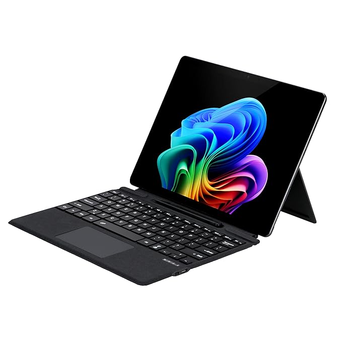 ProElite Keyboard for Microsoft Surface Pro 8/Pro 9/Pro 10/Pro 11/Pro X, Detachable Wireless Bluetooth TouchPad Keyboard Surface Pro 8/9/10/11/X with Pencil Holder & Built-in 7-Colors Backlit, Black