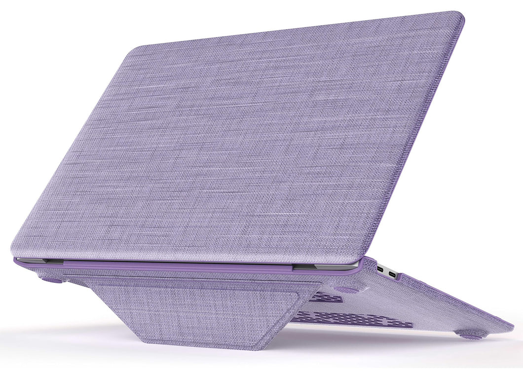 ProElite Case for MacBook Air 13 inch M2 2025/2024 M1 2021 2020 Release A2337/A2179/A1932 Model Touch ID, Fabric Material Hard Shell with Slim TPU Bumper and Fold Kickstand, Purple