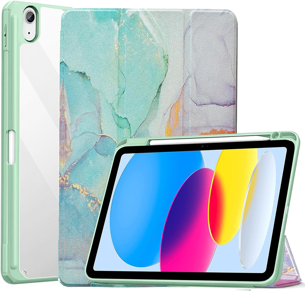 ProElite Case Cover for Apple iPad (A16) 11th/10th Generation (2025/2022), Transparent case Cover with Pencil Holder for iPad 11th/10th Gen 2025/2022, Marble Green