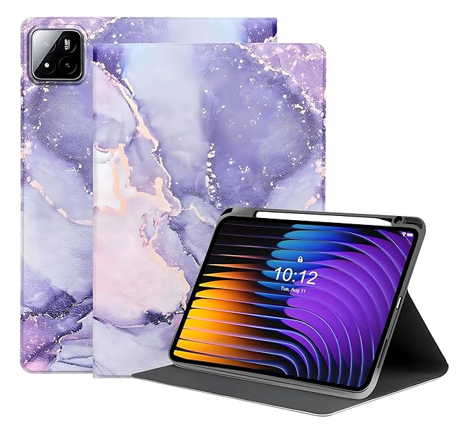 ProElite Book Cover Case for Xiaomi Mi Pad 7/7 Pro 11.2 inch case Cover,Smart flip Book Cover for Xiaomi Mi Pad 7/7 Pro 11.2 inch with Pen Holder [Support Auto Sleep Wake Feature], Marble Purple