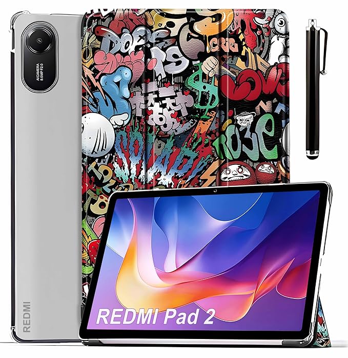 ProElite Case Cover for Xiaomi Redmi Pad 2 11 inch Cover, Smart Flip Case Cover for Xiaomi Redmi Pad 2 11 inch Translucent Back with Stylus Pen [Auto Sleep Wake Feature], Hippy