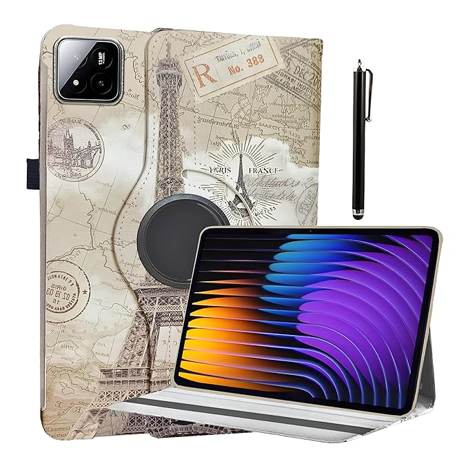 ProElite Cover for Xiaomi Mi Pad 7/7 Pro 11.2 inch Case, 360 Rotatable Flip Case for Xiaomi Mi Pad 7/7 Pro 11.2 inch, Support Auto Sleep Wake, Eiffel