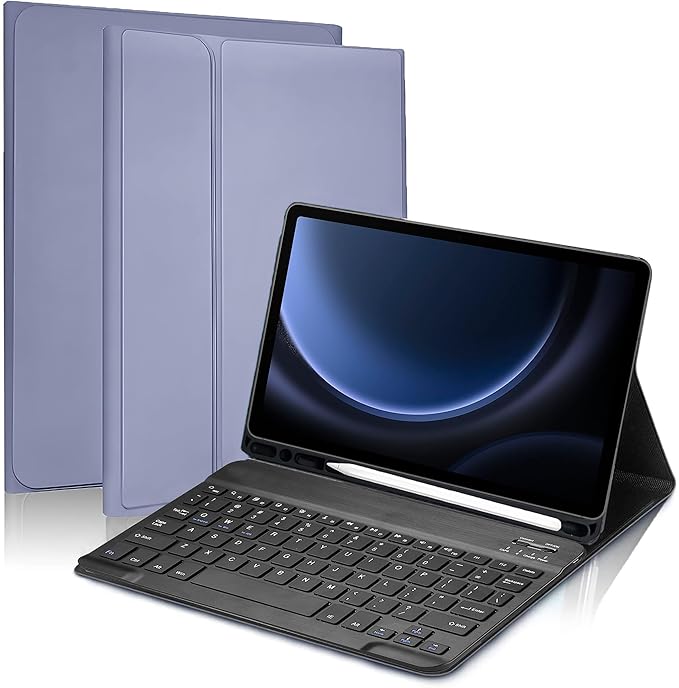 ProElite Keyboard case for Samsung Galaxy Tab S9 FE 10.9/S10 FE 10.9 inch/S9 11 inch with S Pen Holder, Magnetic Detachable Wireless Bluetooth Keyboard, Lavender