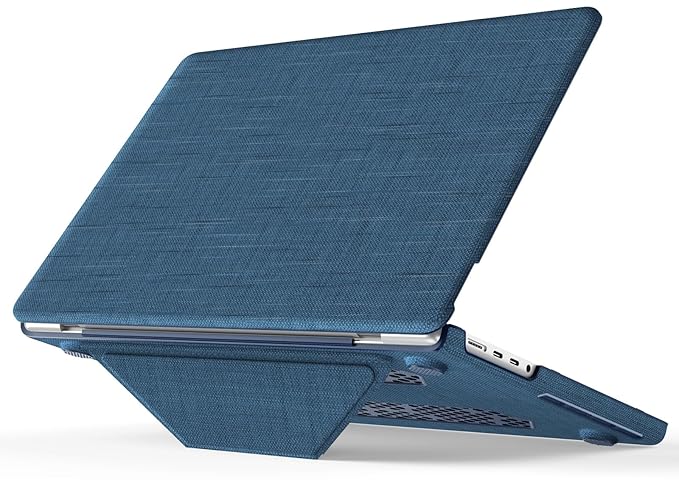 ProElite Case for MacBook Pro 14 inch Case 2024 2023 2022 2021 Release M3 A2918 A2992 M2 A2779 M1 A2442 Pro Max, Fabric Material Hard Shell with Slim TPU Bumper and Fold Kickstand, Navy