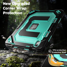 Load image into Gallery viewer, ProElite Rugged Back case for Apple iPad (A16) 11th/10th Gen Shockproof Protective Cover with Stand, Built-in Pencil Holder, Adjustable Shoulder Strap, Mint Black
