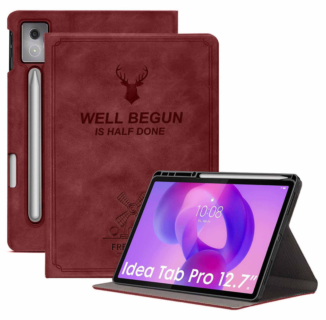 ProElite Cover for Lenovo Idea Tab Pro 12.7 inch 2025 Case Cover, Deer Smart Flip Case Cover for Lenovo Idea Tab Pro 12.7 inch Tablet with Holder, Wine Red
