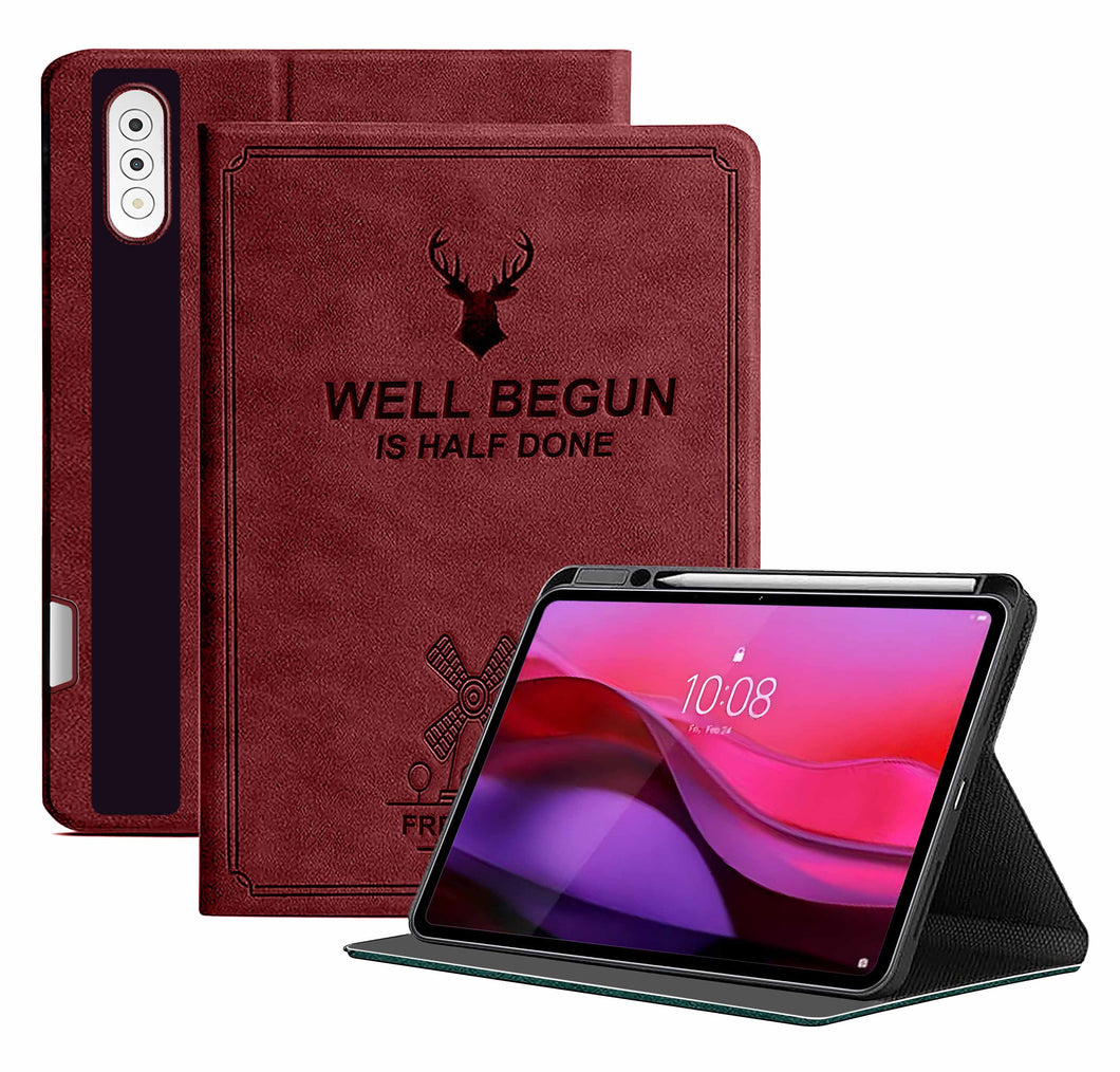 ProElite Case Cover for Lenovo Yoga Tab Plus 12.7 inch 2025 Case, Deer Flip case Cover for Lenovo Yoga Tab Plus 12.7 inch 2025 Case with Pen Holder [Auto Sleep Wake Feature], Wine Red