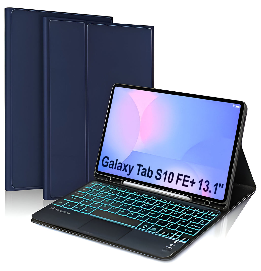 ProElite TouchPad Keyboard case for Samsung Galaxy Tab S10 FE Plus 13.1 inch with, Magnetic Detachable Wireless Bluetooth TouchPad Keyboard Built-in 7-Colors Backlit, Dark Blue