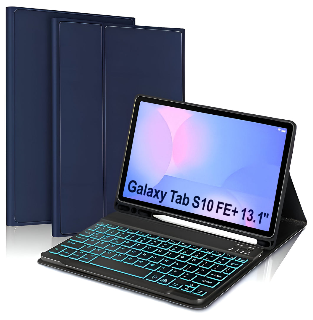 ProElite Keyboard case for Samsung Galaxy Tab S10 FE Plus 13.1 inch, Magnetic Detachable Wireless Bluetooth Keyboard Case Built-in 7-Colors Backlit, Dark Blue