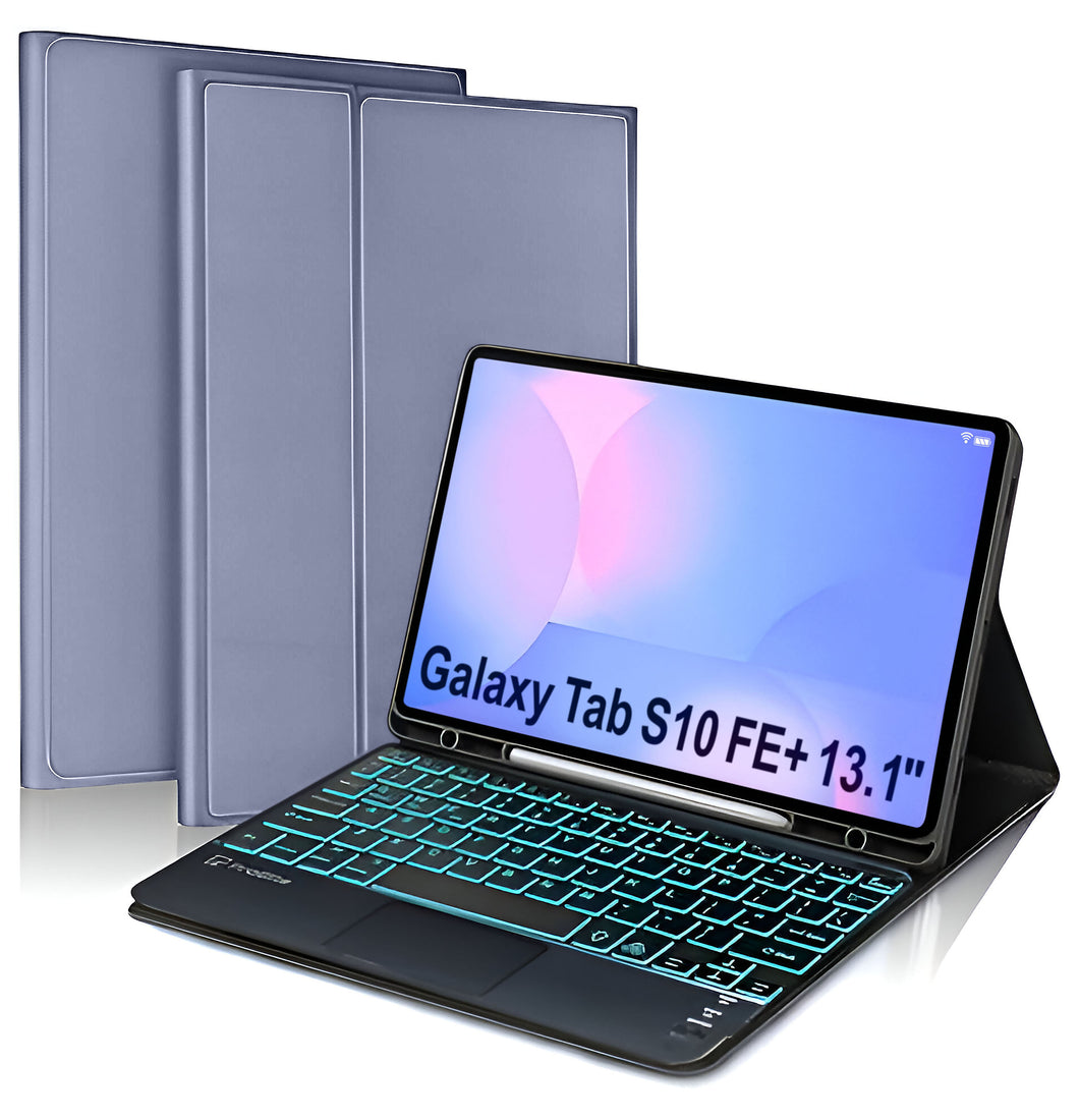 ProElite TouchPad Keyboard case for Samsung Galaxy Tab S10 FE Plus 13.1 inch with, Magnetic Detachable Wireless Bluetooth TouchPad Keyboard Built-in 7-Colors Backlit, Lavender