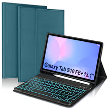 Load image into Gallery viewer, ProElite Keyboard case for Samsung Galaxy Tab S10 FE Plus 13.1 inch, Magnetic Detachable Wireless Bluetooth Keyboard Case Built-in 7-Colors Backlit, Dark Green
