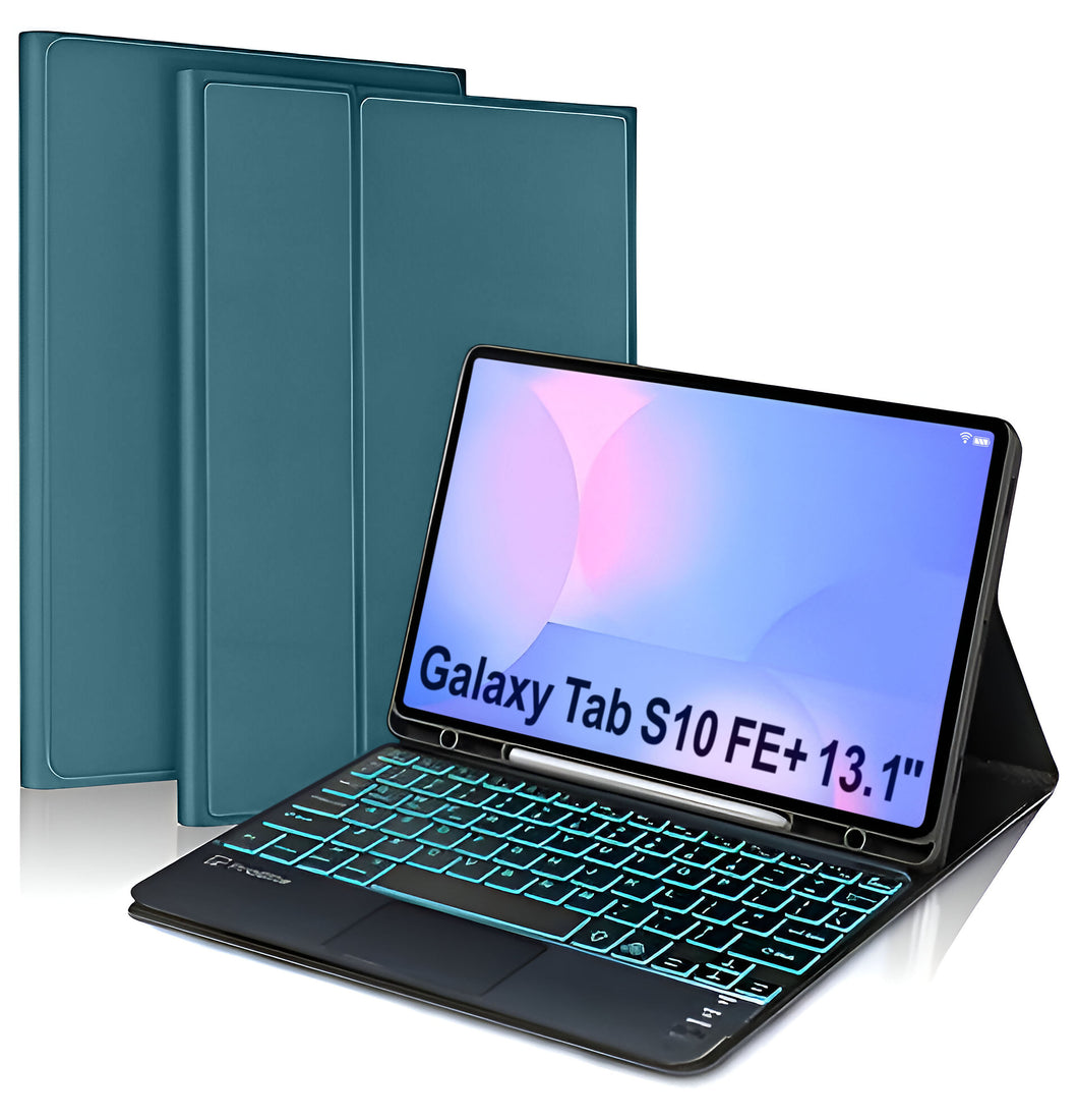 ProElite TouchPad Keyboard case for Samsung Galaxy Tab S10 FE Plus 13.1 inch with, Magnetic Detachable Wireless Bluetooth TouchPad Keyboard Built-in 7-Colors Backlit, Dark Green