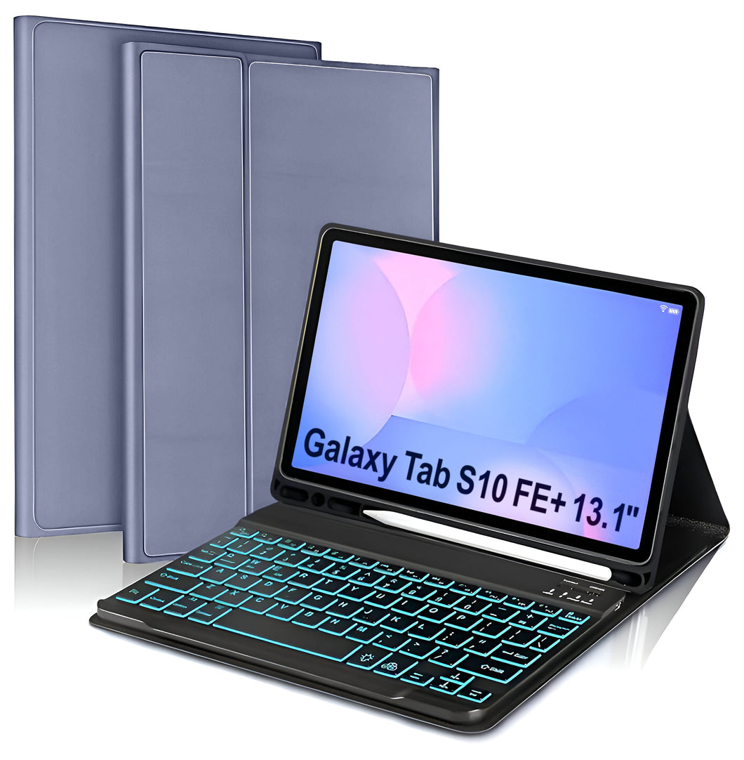 ProElite Keyboard case for Samsung Galaxy Tab S10 FE Plus 13.1 inch, Magnetic Detachable Wireless Bluetooth Keyboard Case Built-in 7-Colors Backlit, Lavender