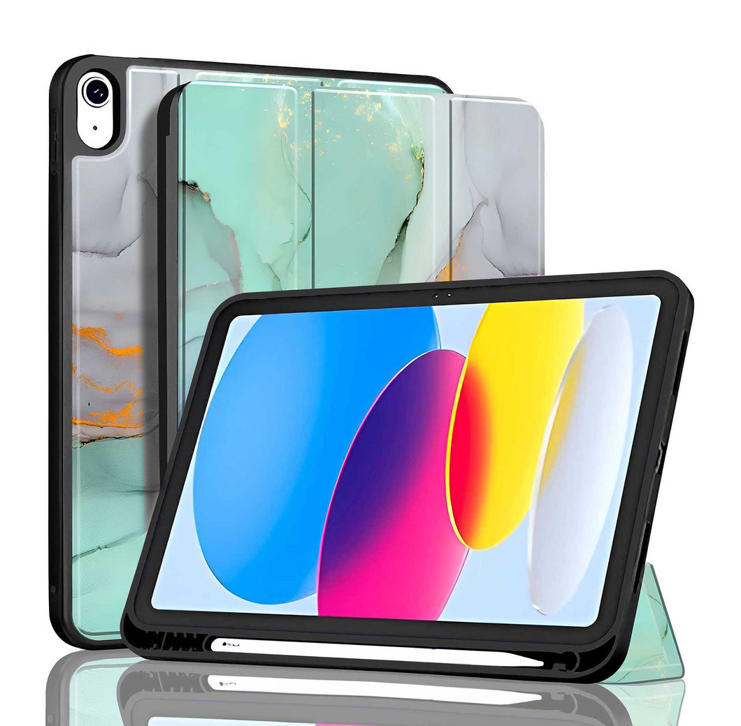 ProElite Smart Case for iPad (A16) 11th/10th Generation (2025/2022) [Auto Sleep/Wake Cover] [Left Side Pencil Holder] [Soft Flexible Case] Recoil Series - Marble Green