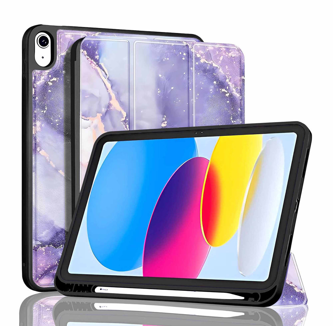 ProElite Smart Case for iPad (A16) 11th/10th Generation (2025/2022) [Auto Sleep/Wake Cover] [Left Side Pencil Holder] [Soft Flexible Case] Recoil Series - Marble Purple